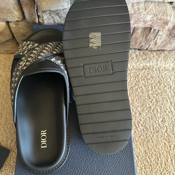 Dior Mens Aqua Sandal Beige Black Blue Oblique Jacquard Logo  display picture 1